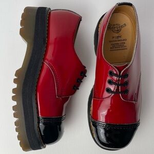 Vintage Dr. Martens Crazy Bomb Red Black Platform Patent Leather Oxfords UK 4